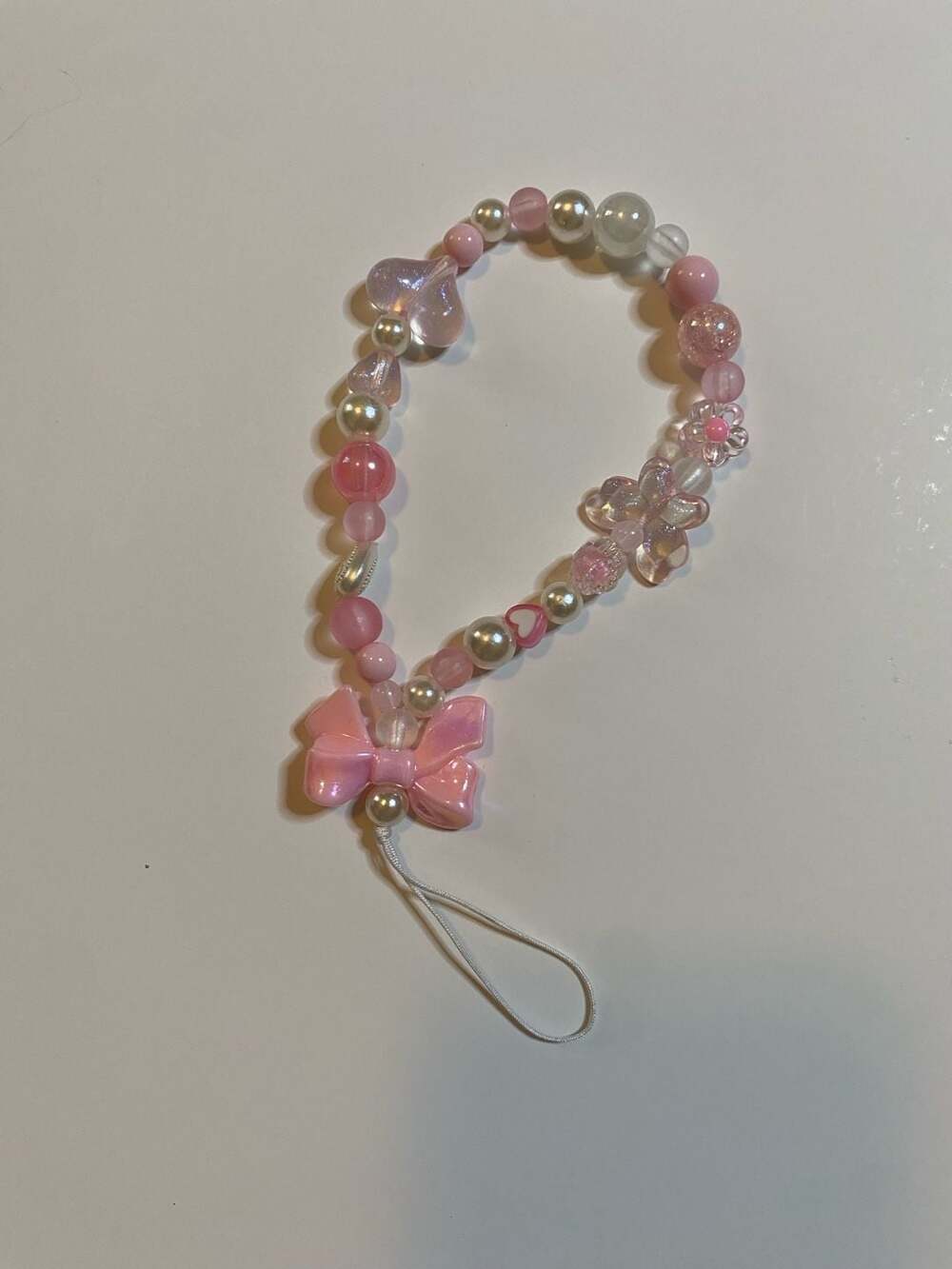 Pink Bow & Butterfly Beaded Phone Charm Wristlet Coquette